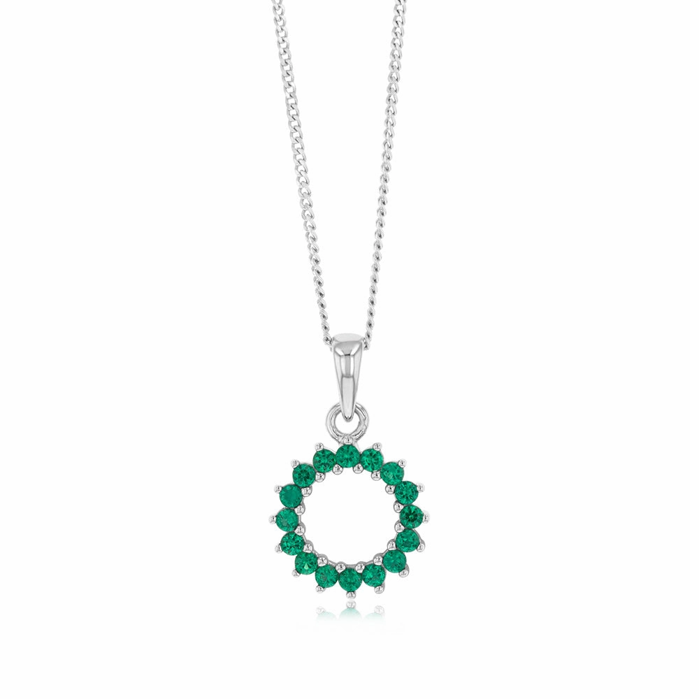 Sterling Silver Green Cubic Zirconia Circle Of Life Pendant