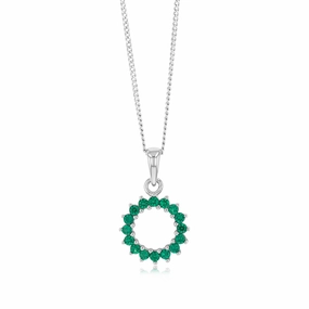 Sterling Silver Green Cubic Zirconia Circle Of Life Pendant