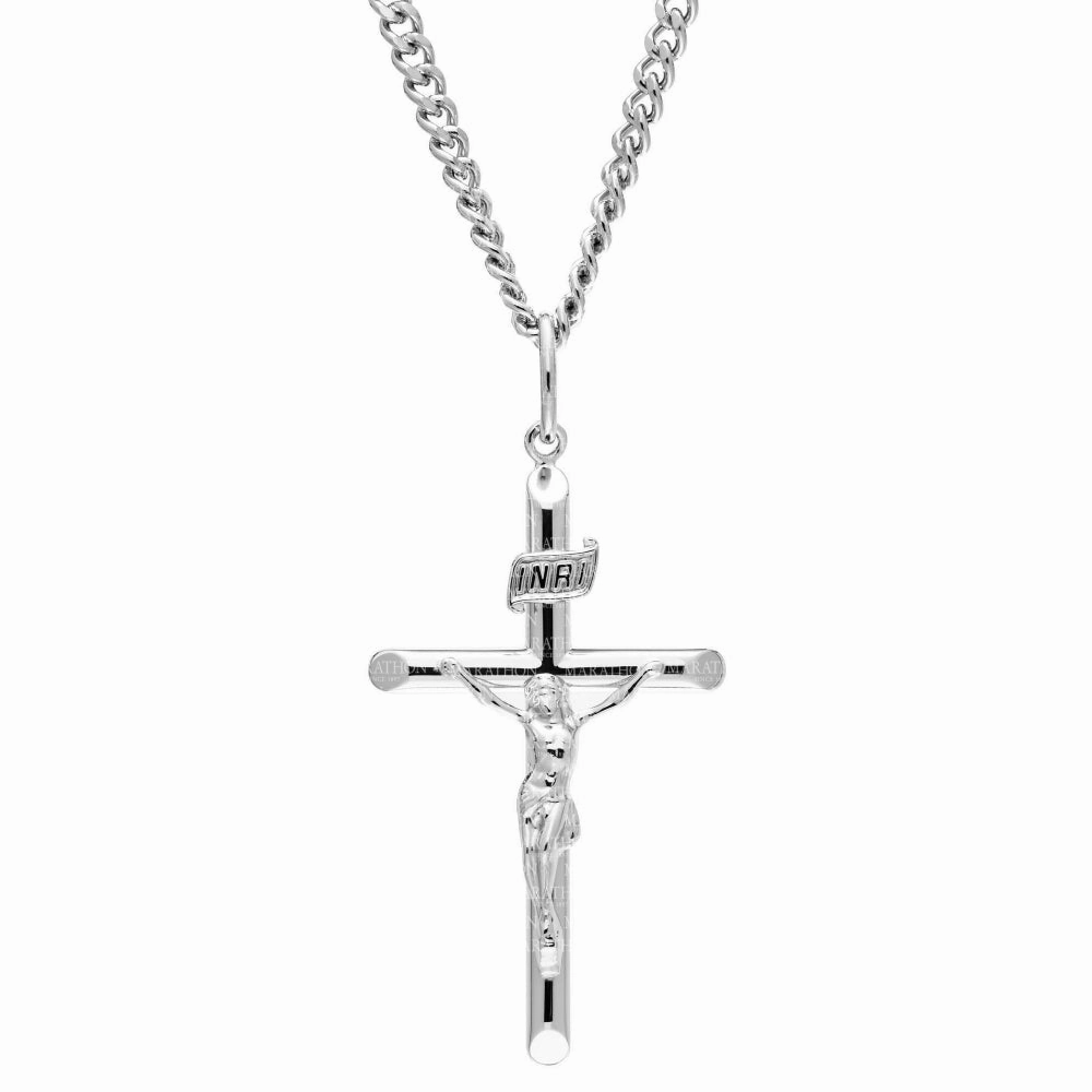 Sterling Silver Large Crucifix Pendant Necklace
