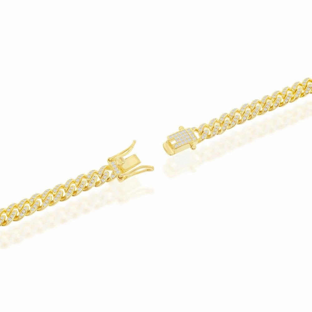 Sterling Silver Micro Pave CZ; 6.5mm Miami Cuban Chain - Gold Plated