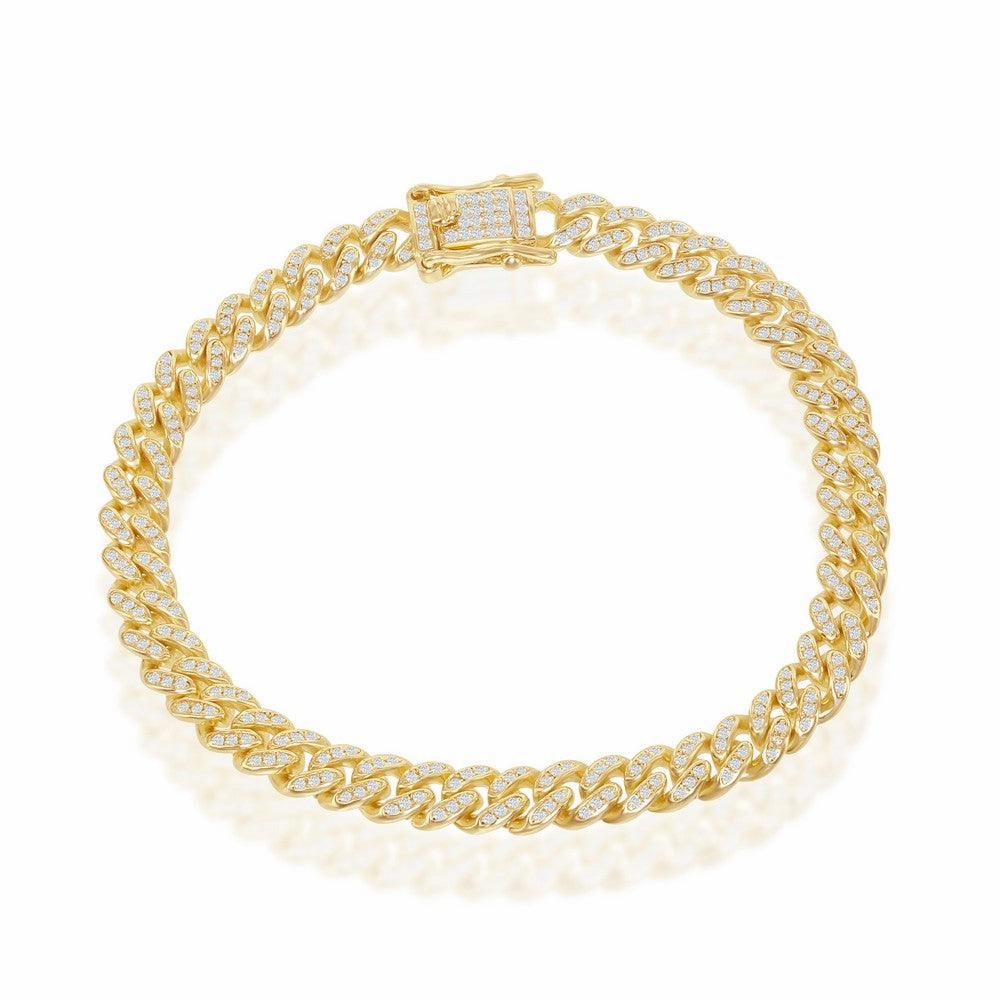 Sterling Silver Micro Pave CZ; 6.5mm Miami Cuban Chain - Gold Plated