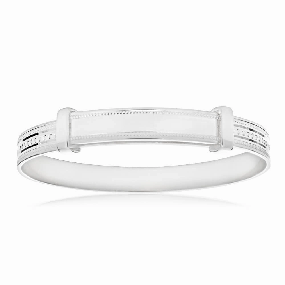 Sterling Silver Milgrain ID Plate Expandable Baby Bangle