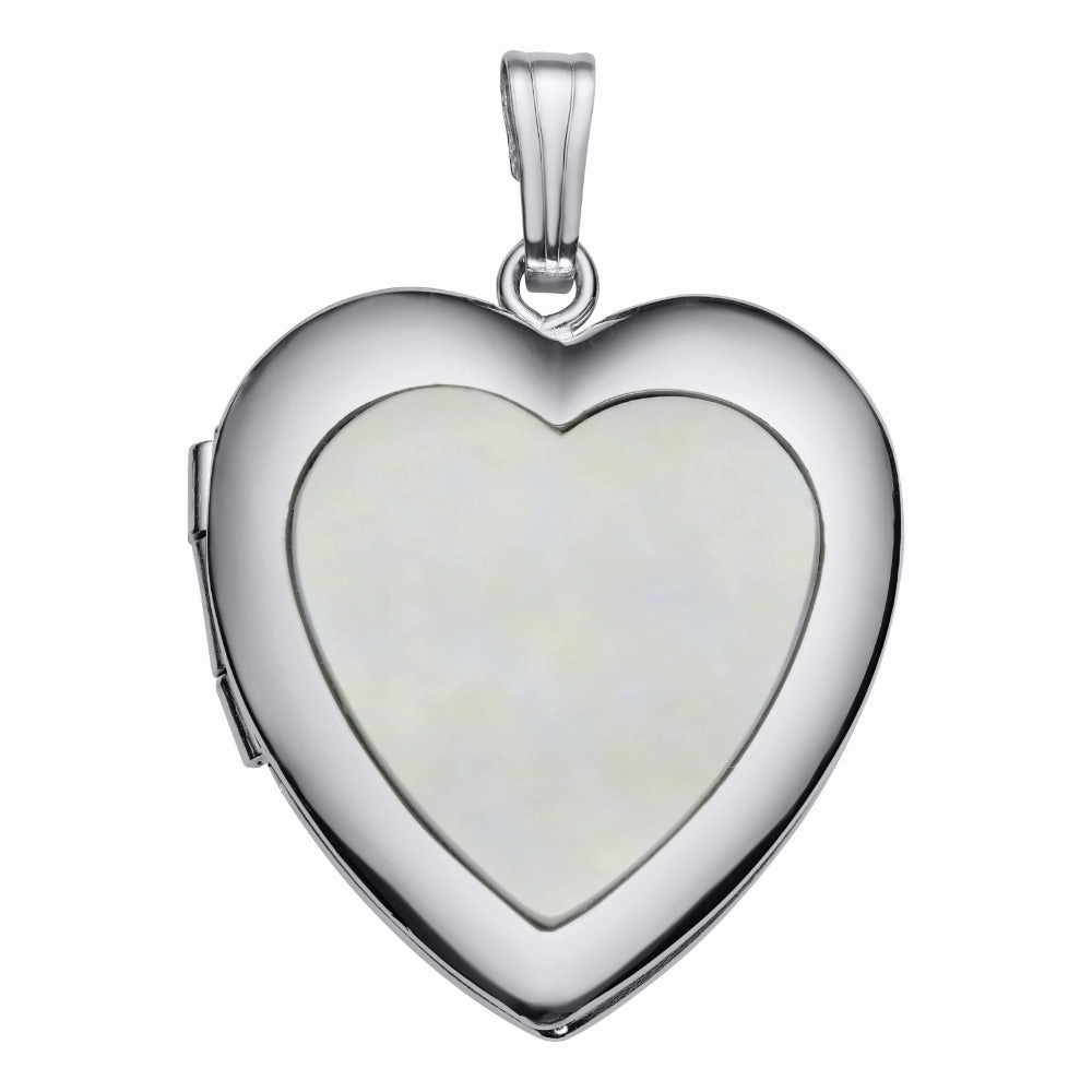 Sterling Silver Mother of Pearl Heart Locket Necklace 18"