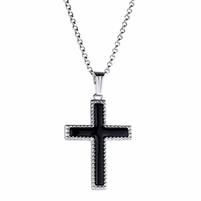 Sterling Silver Onyx Beaded Cross Necklace