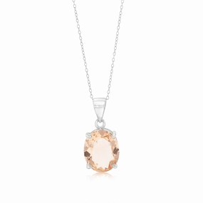 Sterling Silver Oval Created Morganite Pendant On Chain