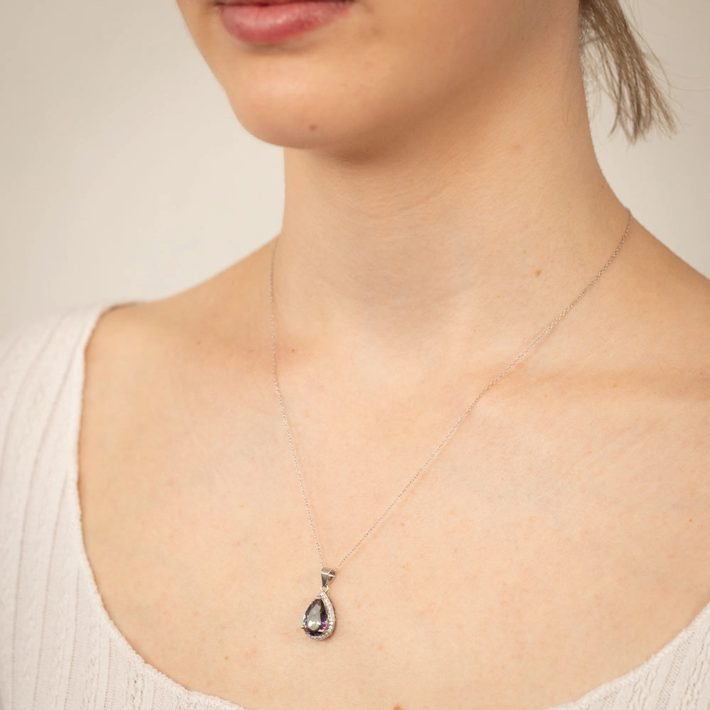 Sterling Silver Pear Mystic Quartz And Zirconia Pendant
