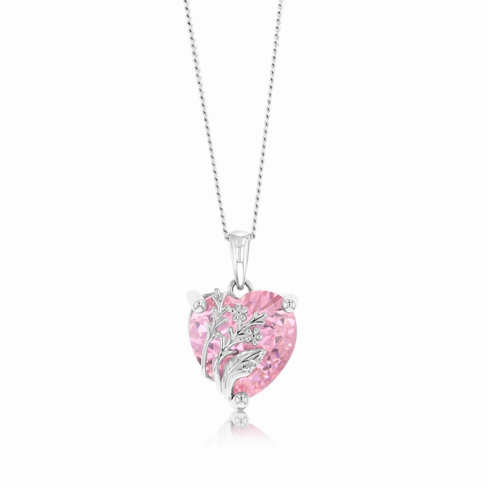 Sterling Silver Pink Heart Cubic Zirconia Pendant
