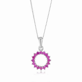 Sterling Silver Red Created Spinel Circle Of Life Pendnt