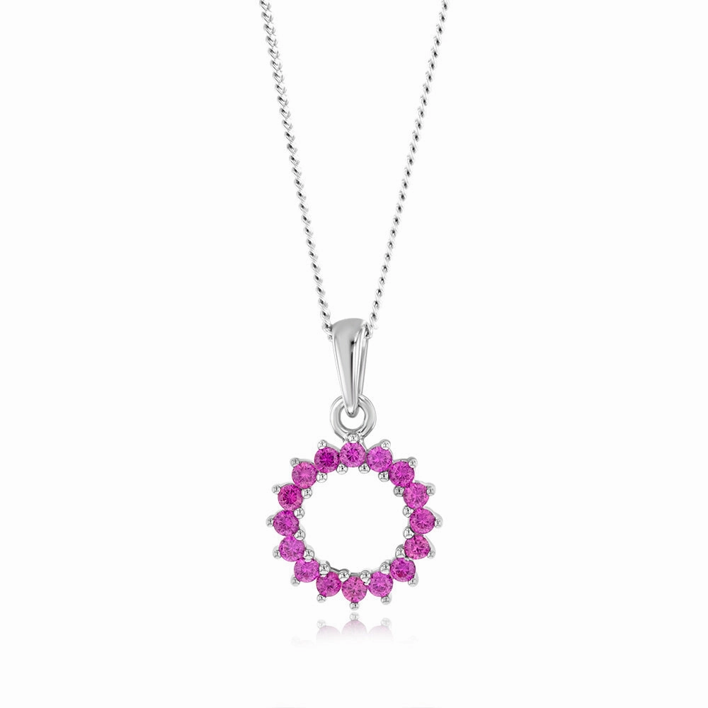 Sterling Silver Red Created Spinel Circle Of Life Pendnt