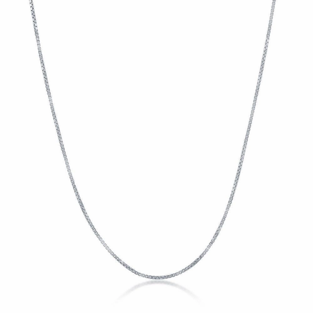 Sterling Silver Rhodium Plated 0.85mm Box Chain, 18"