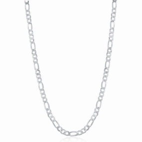 Sterling Silver Rhodium Plated 3.3mm Figaro Chain, 18"