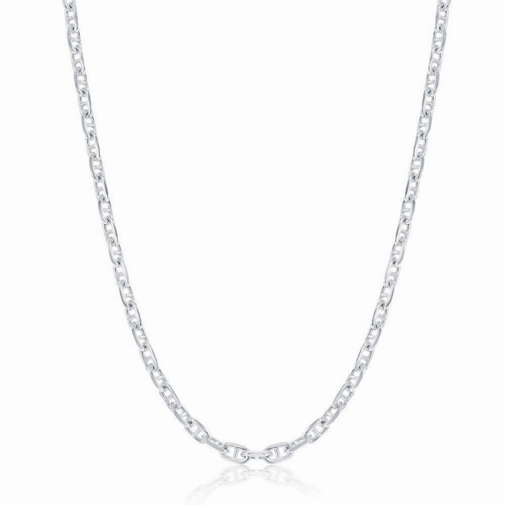 Sterling Silver Rhodium Plated 3.6mm Anchor Marina Chain, 18"