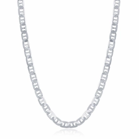 Sterling Silver Rhodium Plated 4.1mm Flat Marina Chain, 22"