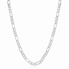 Sterling Silver Rhodium Plated 4.2mm Figaro Chain, 22"