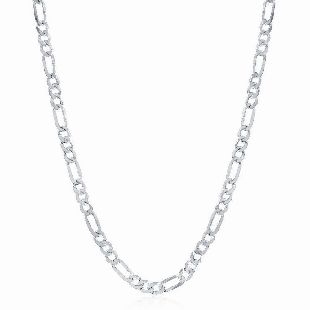 Sterling Silver Rhodium Plated 4.2mm Figaro Chain, 24"