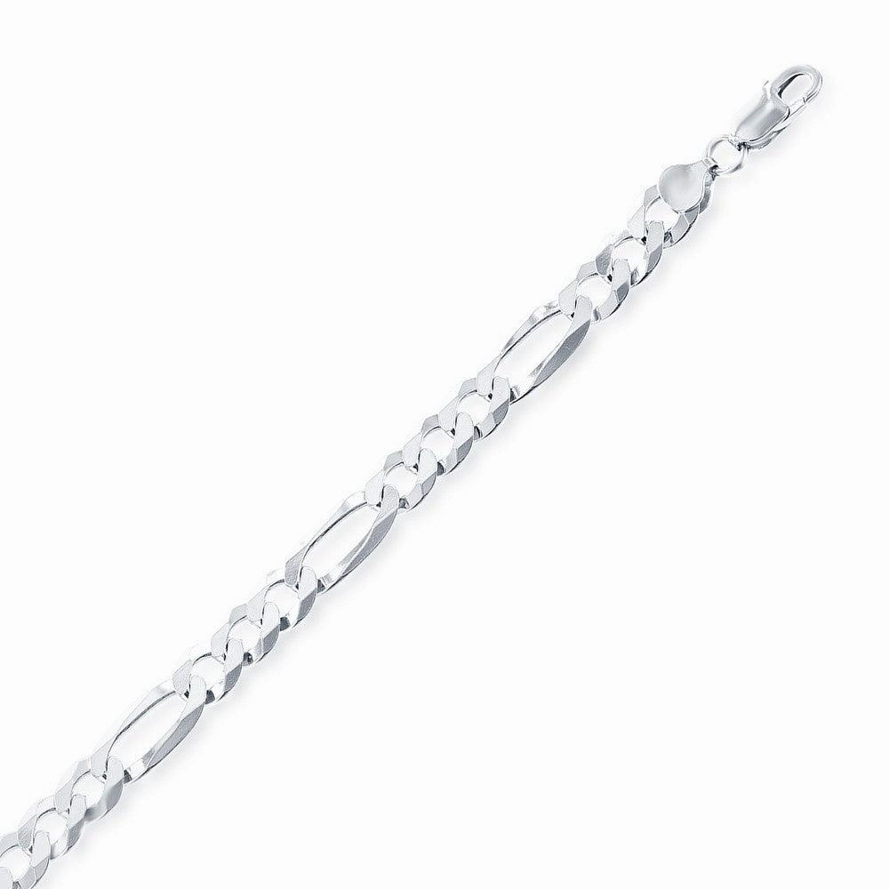 Sterling Silver Rhodium Plated 5.8mm Figaro Chain, 24