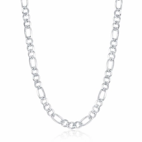 Sterling Silver Rhodium Plated 6.2mm Pave Figaro Chain, 24"