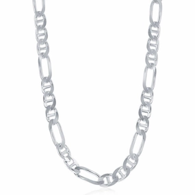 Sterling Silver Rhodium Plated 7.3mm Figaro Gucci Chain, 22"
