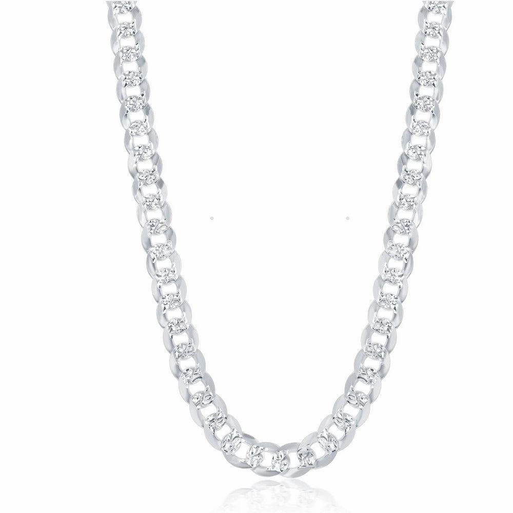 Sterling Silver Rhodium Plated 7.3mm Flat Cuban Chain, 22"