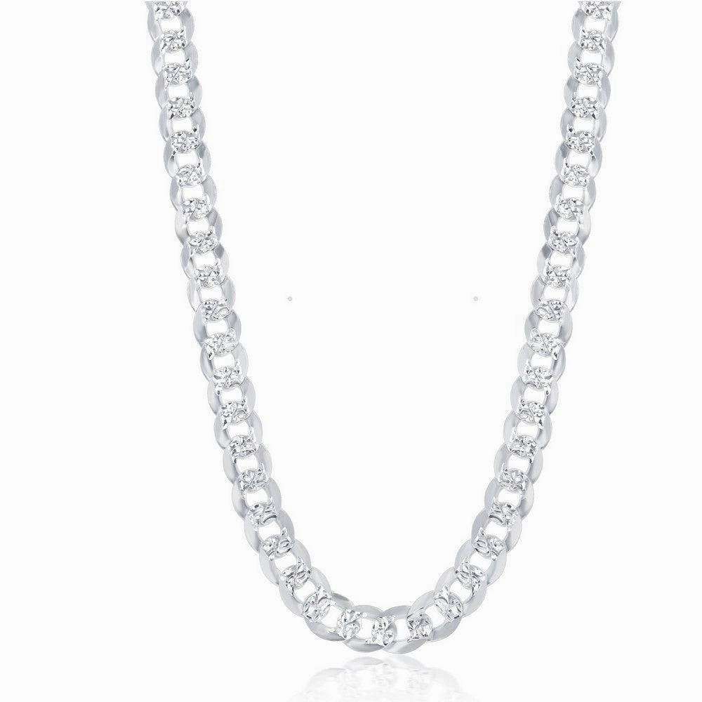 Sterling Silver Rhodium Plated 7.3mm Flat Cuban Chain, 24"