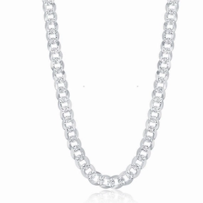 Sterling Silver Rhodium Plated 7.3mm Flat Cuban Chain, 24"