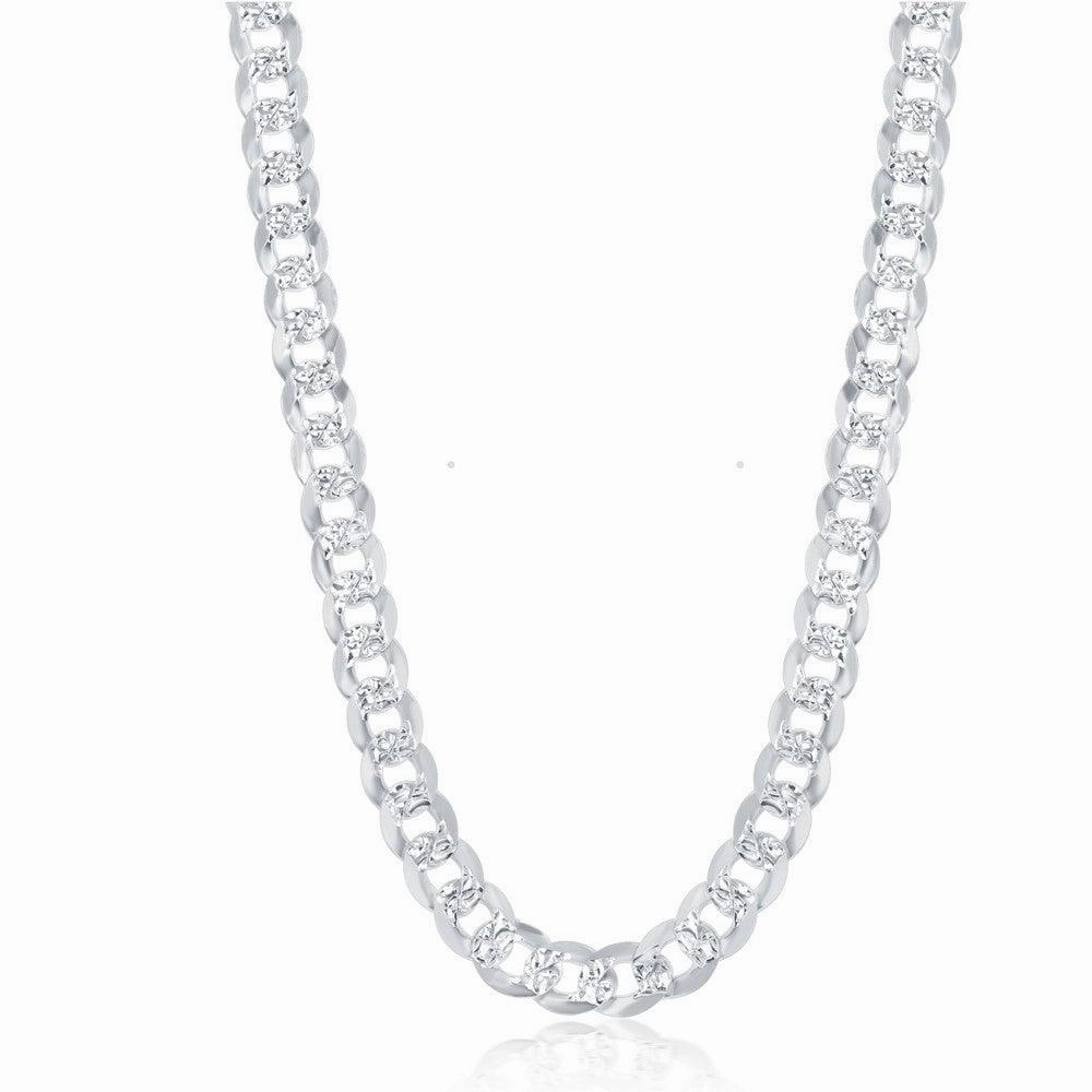 Sterling Silver Rhodium Plated 7.3mm Flat Pave Chain, 18"