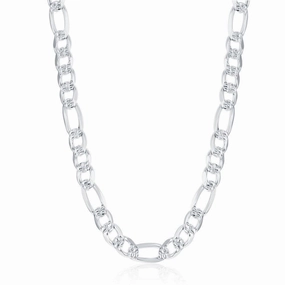 Sterling Silver Rhodium Plated 7.8mm Pave Figaro Chain, 20"