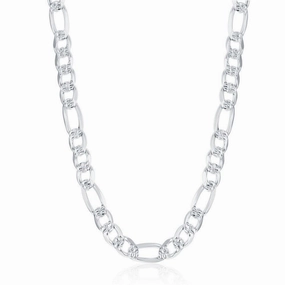 Sterling Silver Rhodium Plated 7.8mm Pave Figaro Chain, 24"