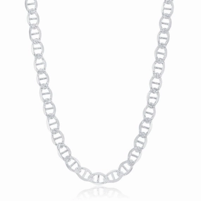 Sterling Silver Rhodium Plated 7mm Pave Marina Chain, 24"