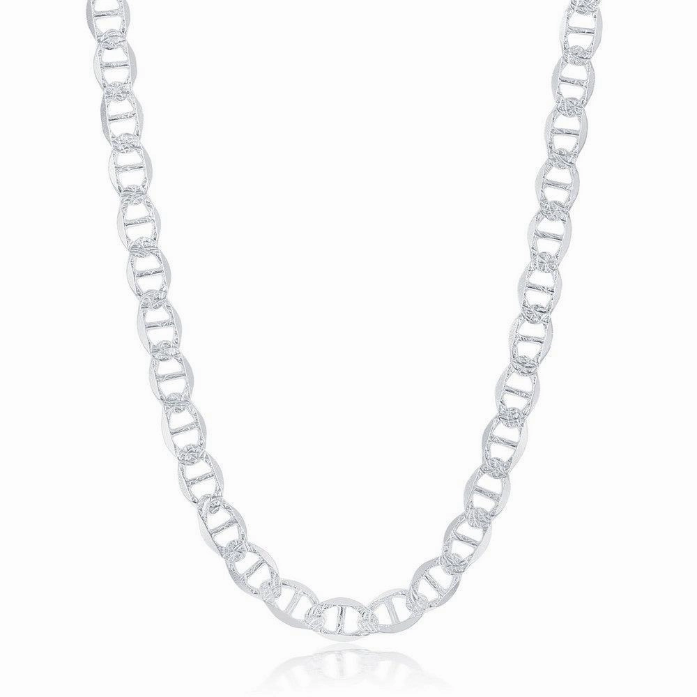 Sterling Silver Rhodium Plated 7mm Pave Marina Chain, 24"