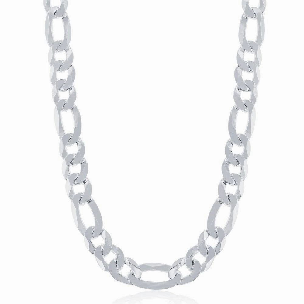Sterling Silver Rhodium Plated 8.6mm Figaro Chain, 24"