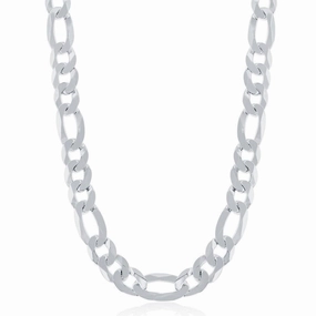 Sterling Silver Rhodium Plated 8.6mm Figaro Chain, 8