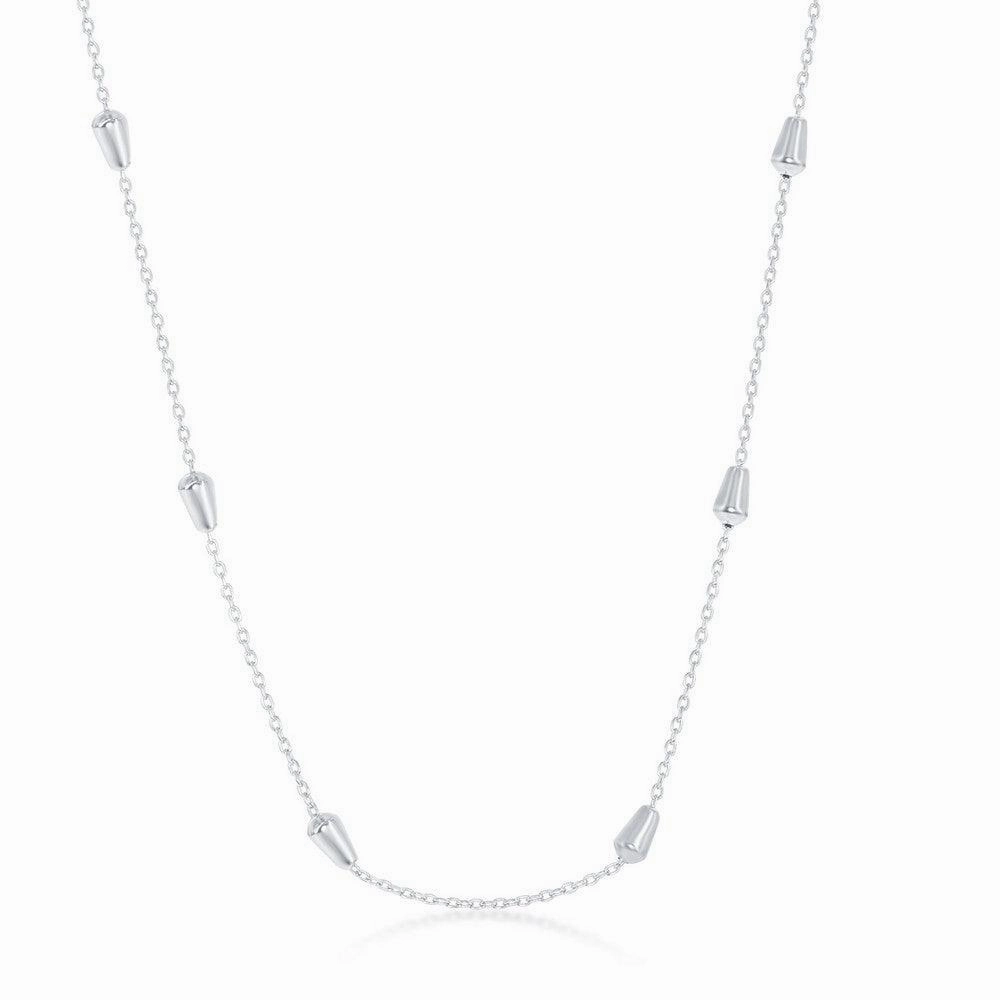 Sterling Silver Rhodium Plated Bullet Beaded Chain, 20"