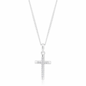 Sterling Silver Rhodium Plated Cubic Zirconia Cross Pendant