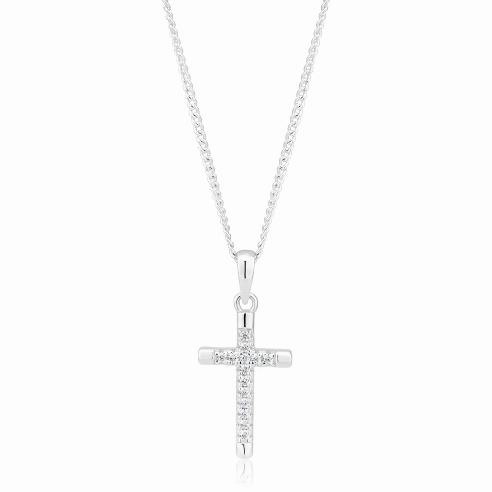 Sterling Silver Rhodium Plated Cubic Zirconia Cross Pendant