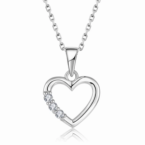 Sterling Silver Rhodium Plated Cubic Zirconia Open Heart Pendant