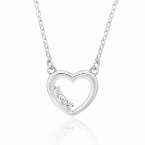 Sterling Silver Rhodium Plated Cubic Zirconia Open Heart Pendant With 42   3cm Chain