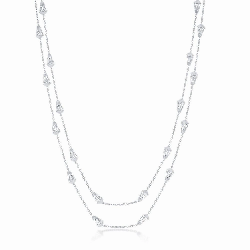 Sterling Silver Rhodium Plated Diamond-Cut Bullet Beads Chain