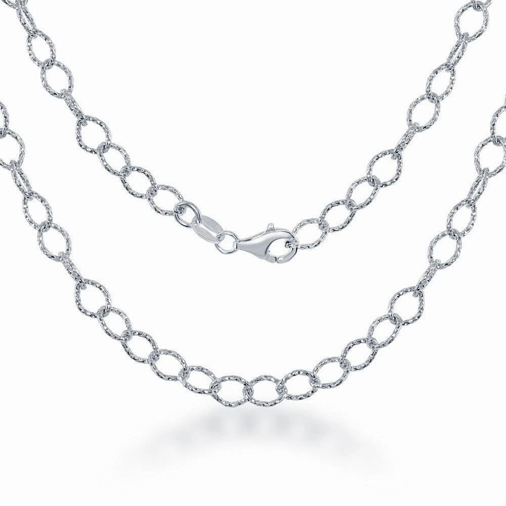Sterling Silver Rhodium Plated Diamond Cut Link Chain, 16"