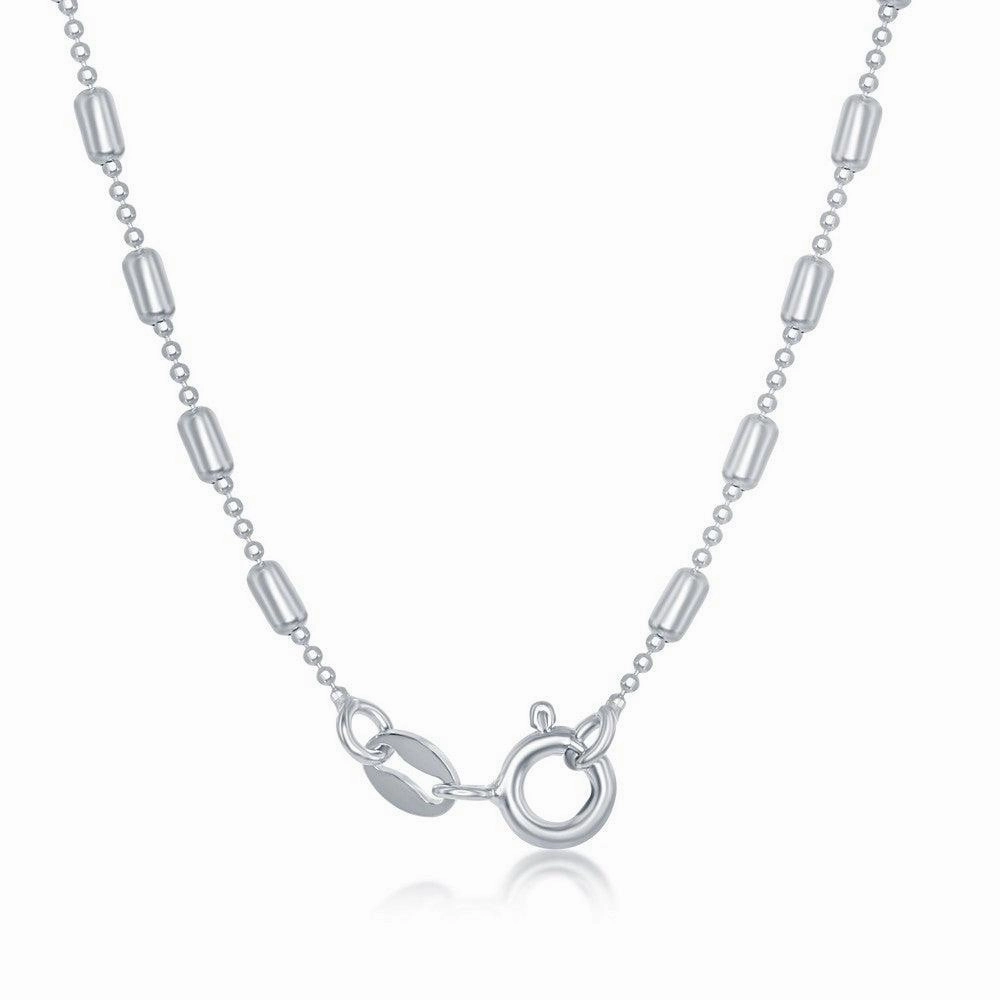 Sterling Silver Rhodium Plated Long Bead Chain, 18"