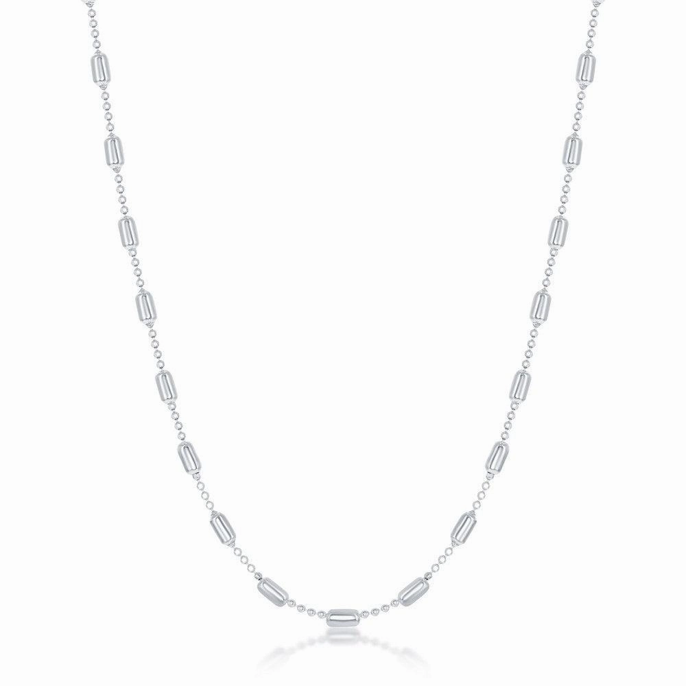 Sterling Silver Rhodium Plated Long Bead Chain, 18"