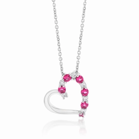 Sterling Silver Rhodium Plated Pink And White CZ Heart Pendant With 45cm Chain