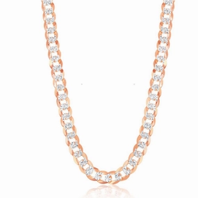 Sterling Silver Rose GP 7.3mm Flat Pave Cuban Chain, 24"