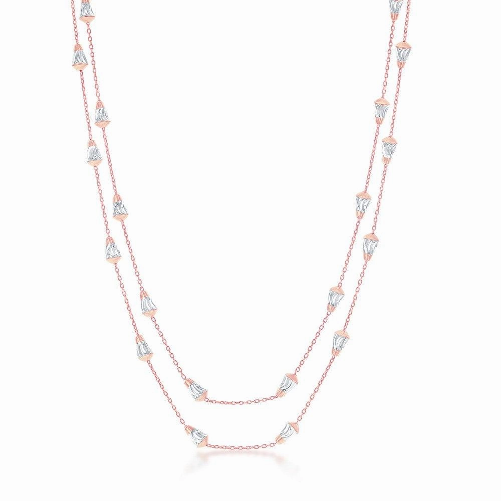 Sterling Silver Rose GP Diamond-Cut Cone Shaped Beads Chain