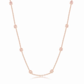 Sterling Silver Rose GP Grid Square Beaded Chain, 20"
