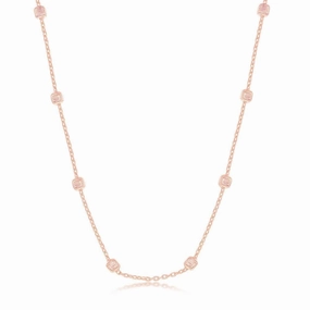 Sterling Silver Rose GP Grid Square Beaded Chain, 24"