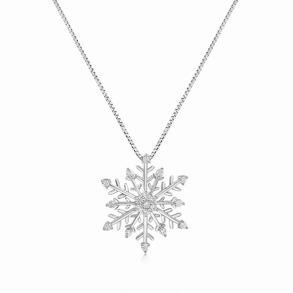 Sterling Silver Snow Flake Pendant in 1/5 Carat Natural Diamonds on 45cm Chain