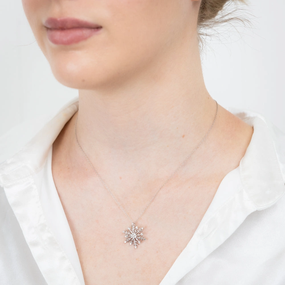 Sterling Silver Snow Flake Pendant in 1/5 Carat Natural Diamonds on 45cm Chain