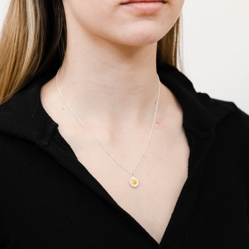 Sterling Silver Sunflower Pendant On 45cm Chain