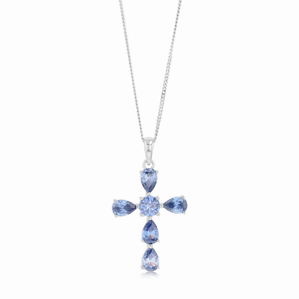 Sterling Silver Tanzanite Colour Zirconia Cross Pendant